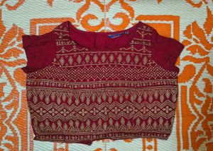 Maroon Embroidered Blouse with back zip