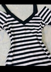 Striped Cold Shoulder V-Neck Top