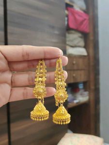 Exquisite Gold Tone Jhumka Earrings