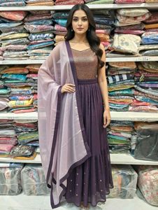 Elegant Purple & Gold lehnga choli Set with Dupatt