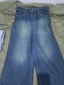 Womens Wide Leg Blue Denim Jeans