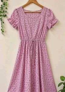 Pink Floral Print Midi Dress