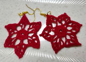 Handmade Red Crochet Star Earrings