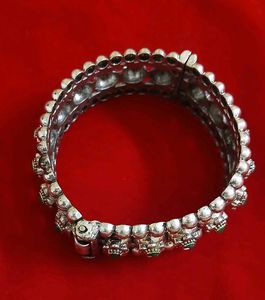 Oxidized Silver Bangle with Green Stones
