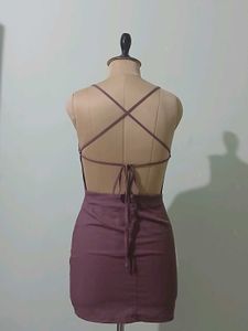 Mauve Backless Mini Dress with Criss-Cross Straps