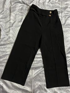 Chic Black Wide-Leg Trousers with Gold Buttons