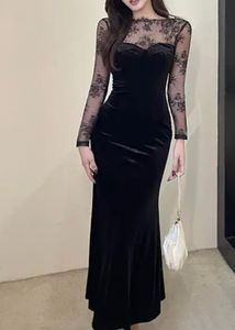 Elegant Black Lace Velvet Mermaid Gown