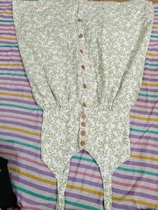 Leaf Print Button-Down Top