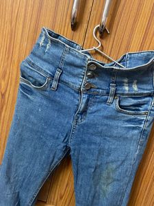 High Waisted Ripped Blue Jeans