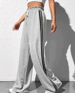 Grey Wide-Leg Sweatpants with Side Stripe