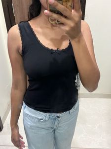Black Lace Trim Tank Top