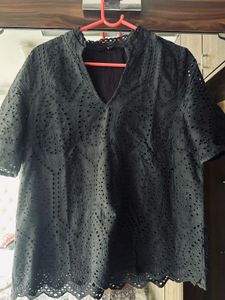 Black Broderie Anglaise Top