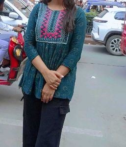 Trendy Teal Blue Floral Kurti | Hardly Used | Perf