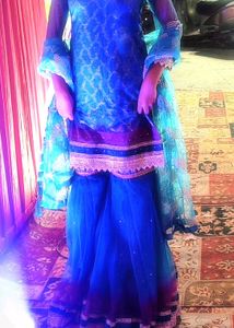 Teal Blue Brocade sharara choli and dupatta set