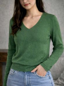 Green V-Neck Knit Sweater