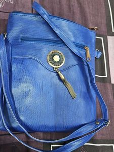 Blue Crossbody Bag with Tassel Charm