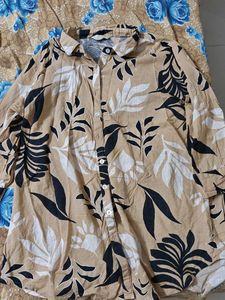 Beige Floral Print Button-Up Tunic