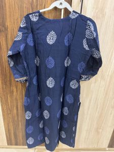 Navy Blue Printed Chanderi kurta