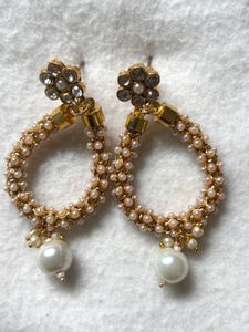 Elegant Pearl and Rhinestone Hoop Earrings