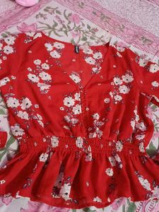 Red Floral Peplum Blouse