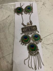 Boho Peacock Feather Necklace &amp; Earring Set