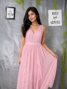 SHEIN Elegant Pink Flowy Maxi Dress