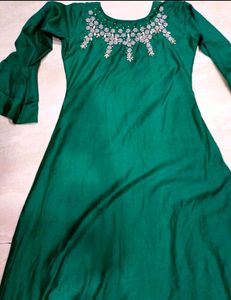 Hevy Neck Work Branded Bottle Green Kurti