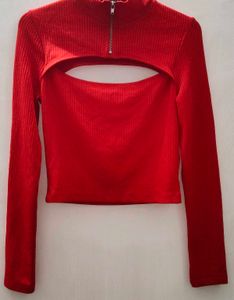 Red Cutout Long Sleeve Top