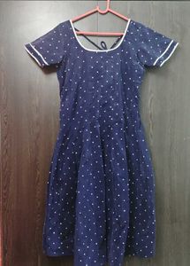 Velvet Navy Blue Polka Dot Dress