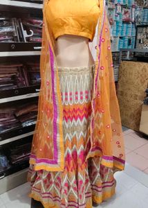Orange &amp; Pink Embroidered Lehenga Choli Set