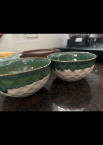 Chic Green &amp; White Bowl Set