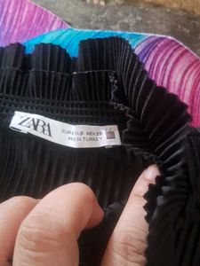 Zara Black Pleated Mock Neck Top