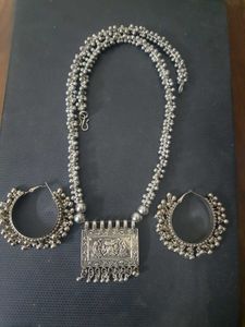 Oxidised Silver Necklace and Earrings Set