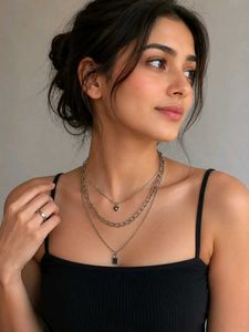 Layered Chain Necklace &amp; Ring Set stainless steel