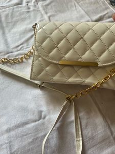 White Quilted Chain Crossbody Bag