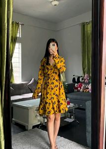Yellow Floral Wrap Dress
