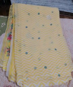 Yellow Chevron Saree with Polka Dots