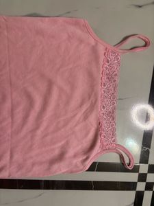 Pink Lace Trim Camisole Top