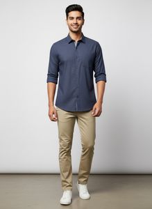 Men Diverse Solid Navy Blue Casual Shirt