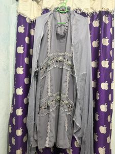 Elegant Grey Kurta Set with Embellishments
