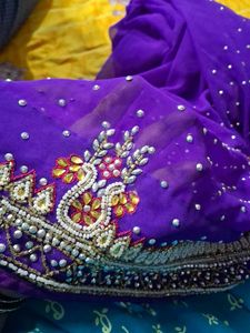 Elegant Purple Beaded Saree Border