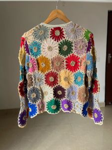 Multicoloured Floral Hand-Knit Crochet Cardigan