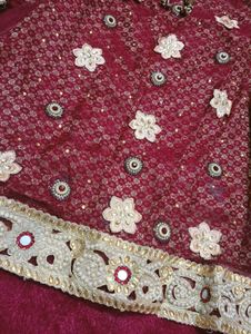 Royal Maroon Khada Dupatta Heavy Pearl &amp; Zari Work