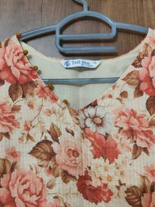 Orange floral kota cotton kurti with lining