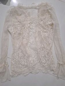 Sheer Lace &amp; Blue Cardigan Set
