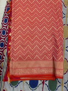 Red & Gold Chevron Pattern Saree