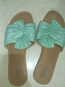 Street style store Cute Mint Bow Slide Sandals