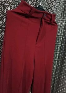 Kotty Maroon High Waist Stretchable Trouser | Wais