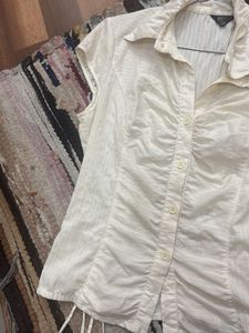 Chic White Ruched Button-Up Top