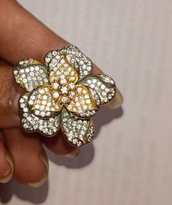 silver  925 Flower Ring with Crystals